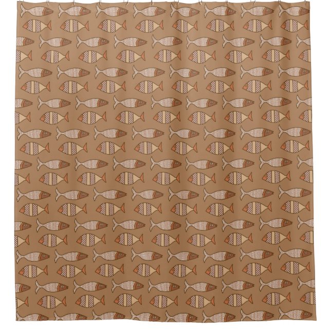 Retro Modern Fish, Tan, Beige and Light Brown Shower Curtain (Front)