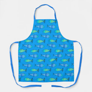 Retro Modern Fish, Turquoise and Cerulean Blue Apron