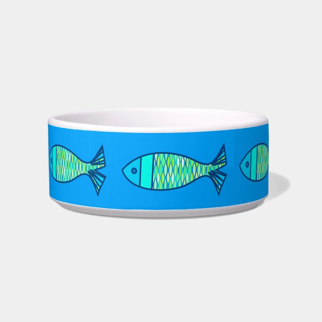 Retro Modern Fish, Turquoise and Cerulean Blue Bowl (Left)