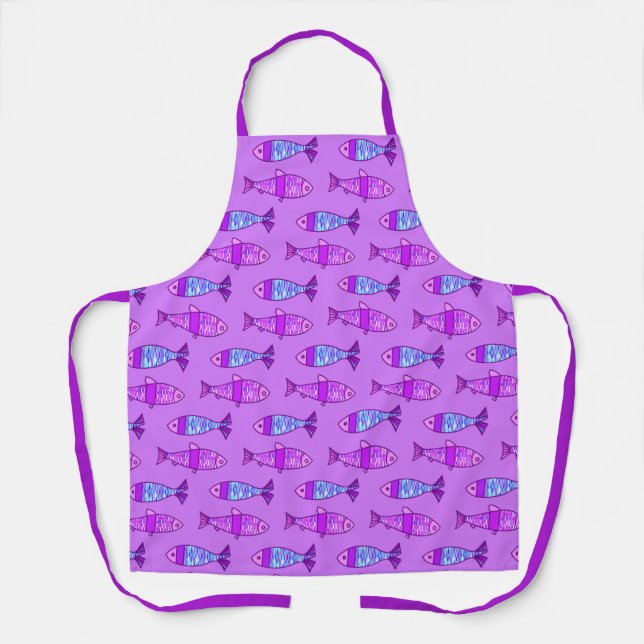 Retro Modern Fish, Violet, & Amethyst Purple Apron (Front)