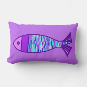 Retro Modern Fish, Violet, and Amethyst Purple Lumbar Cushion