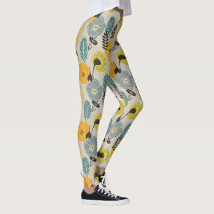 Retro Modern Floral on Gray Leggings