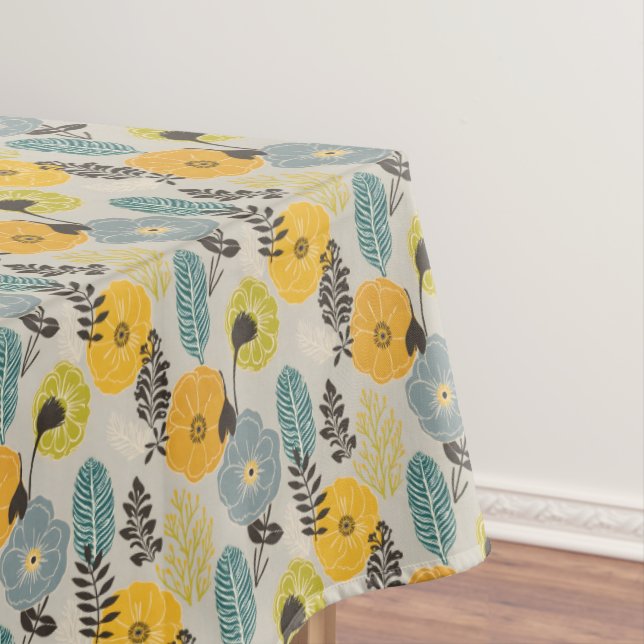 Retro Modern Floral on Grey Tablecloth (In Situ)