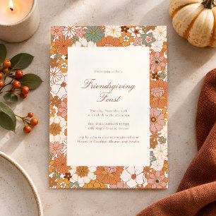 Retro Modern Floral Thanksgiving Friendsgiving  Invitation