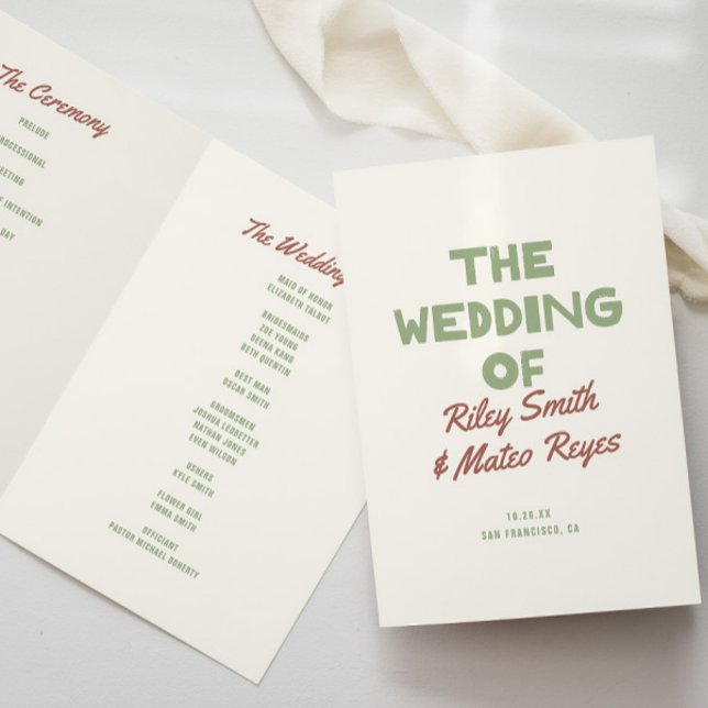 Retro Modern Funky Type Earth Tones Wedding  Program (Creator Uploaded)