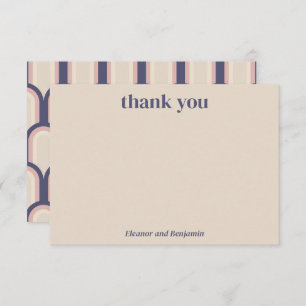 Retro Modern Geometric Beige Blue Custom Wedding  Thank You Card