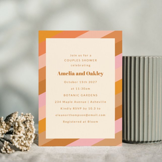 Retro Modern Geometric Pink Orange Couples Shower Invitation (Creator Uploaded)