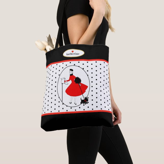 Retro Modern Glam Lady with Scottie Dog Tote Bag (Close Up)