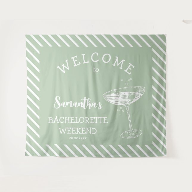 Retro Modern green Bachelorette Party Backdrop Tapestry (Front (Horizontal))