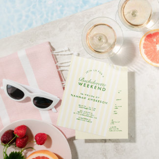 Retro Modern Green & Yellow Bachelorette Weekend Invitation