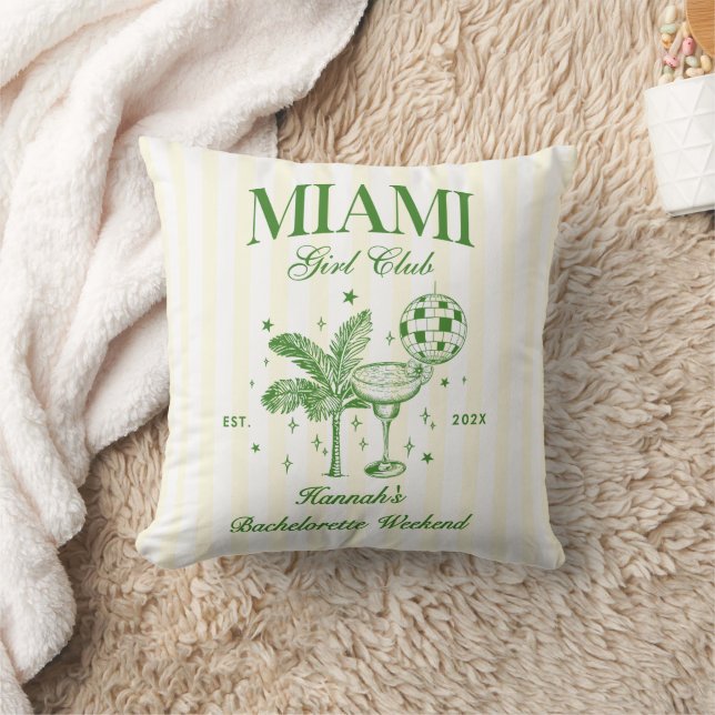 Retro Modern Green & Yellow Miami Bach Party Cushion (Blanket)
