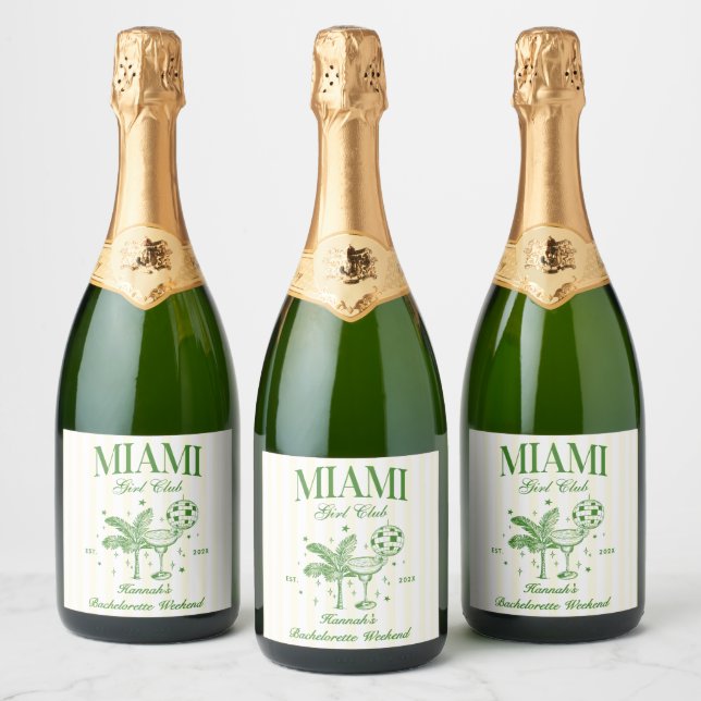 Retro Modern Green & Yellow Miami Bach Party Sparkling Wine Label (Bottles)