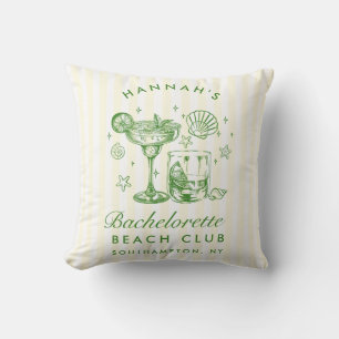 Retro Modern Green & Yellow Stripes Bachelorette Cushion