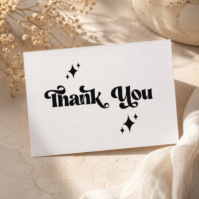 Retro Modern Groovy Black Script Wedding Thank You Card (Creator Uploaded)
