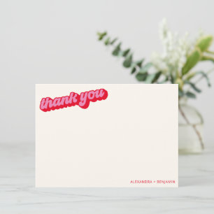 Retro Modern Groovy Bold Pink Red Custom Thank You Card