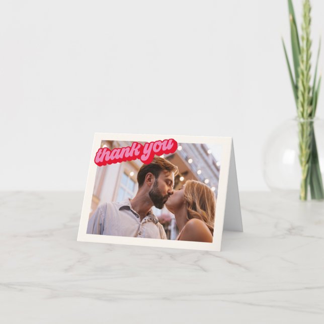 Retro Modern Groovy Bold Pink Red Photo  Thank You Card (Front)