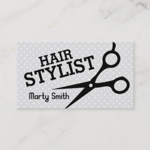 retro modern hair stylist grey black polkadot business card