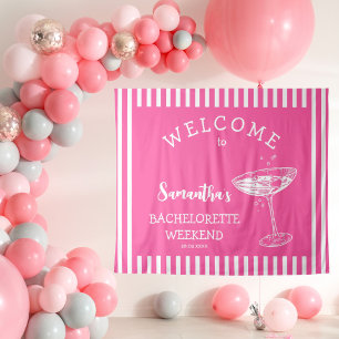 Retro Modern hot pink Bachelorette Party Backdrop Tapestry