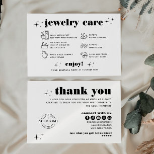 Retro Modern Jewellery Care Thank You Logo Busines Enclosure Card