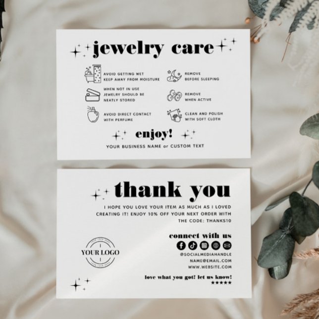 Retro Modern Jewellery Care Thank You Logo Busines Enclosure Card (Creator Uploaded)