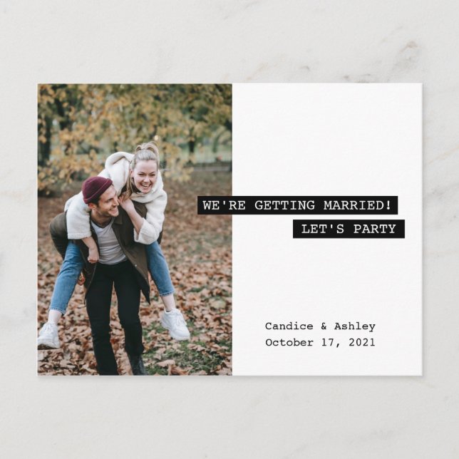 Retro Modern Label Maker Save the Date Photo Fun Postcard (Front)