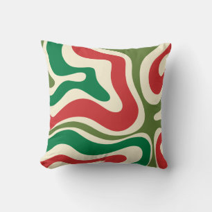 Retro Modern Liquid Swirl Christmas Abstract Cushion
