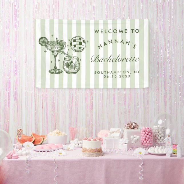 Retro Modern Margaritas and Matrimony Striped Bach Banner (Party)