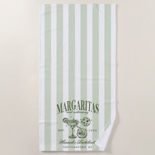 Retro Modern Margaritas and Matrimony Striped Bach Beach Towel