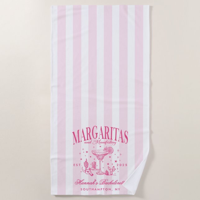 Retro Modern Margaritas and Matrimony Striped Bach Beach Towel (Front)