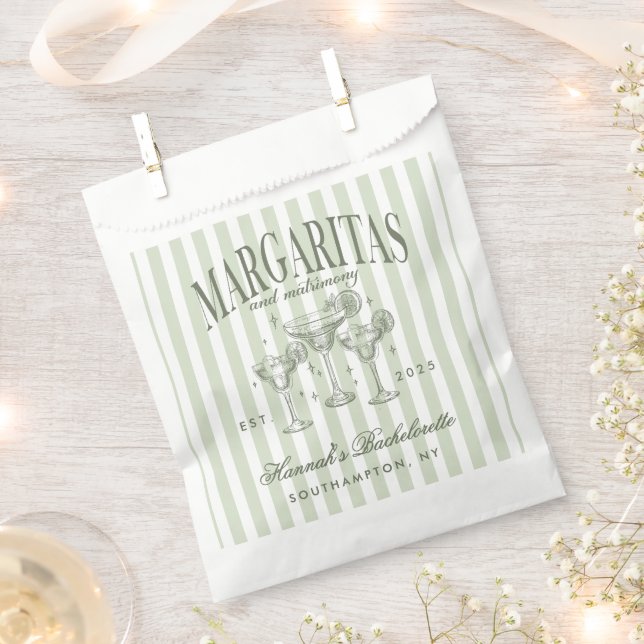 Retro Modern Margaritas and Matrimony Striped Bach Favour Bag (Clipped)