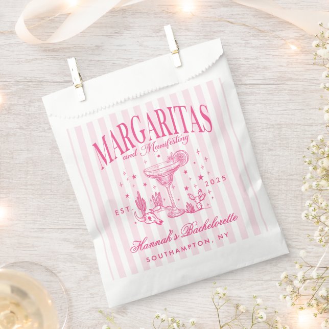 Retro Modern Margaritas and Matrimony Striped Bach Favour Bag (Clipped)