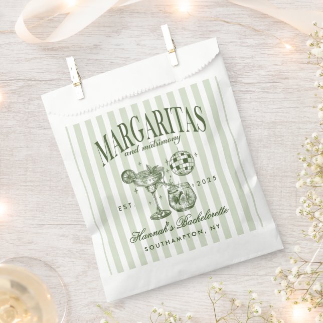 Retro Modern Margaritas and Matrimony Striped Bach Favour Bag (Clipped)