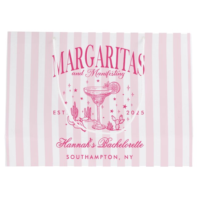 Retro Modern Margaritas and Matrimony Striped Bach Large Gift Bag (Back)
