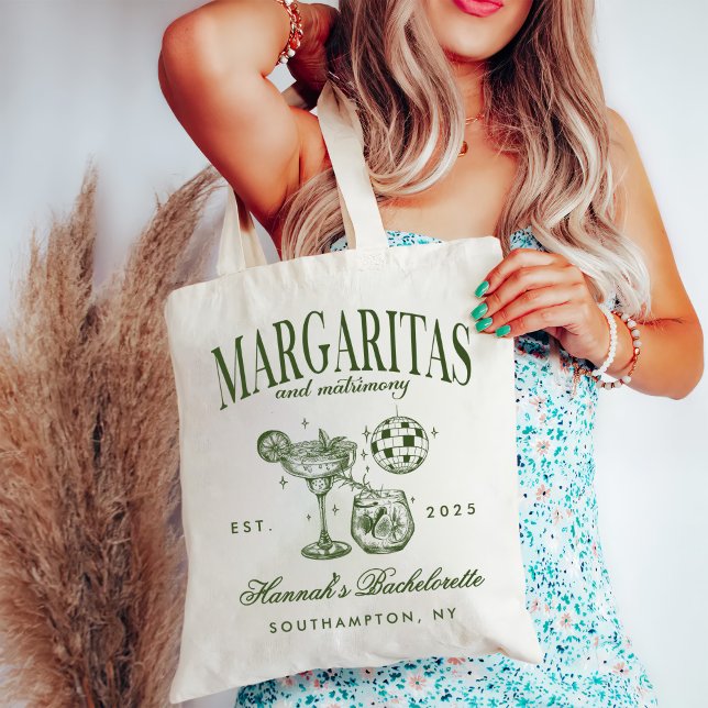 Retro Modern Margaritas and Matrimony Striped Bach Tote Bag (Creator Uploaded)