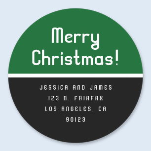 Retro-Modern Merry Christmas Return Address Green Classic Round Sticker