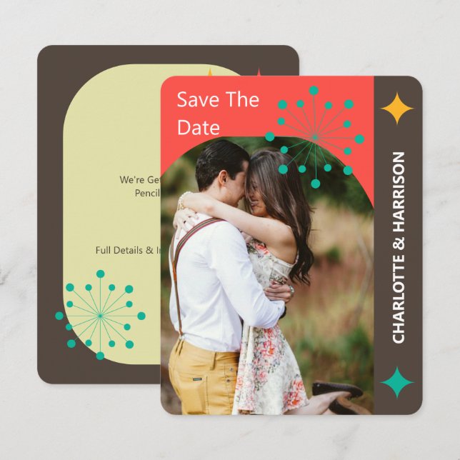 Retro Modern Mid Century Photo Save The Date (Front/Back)