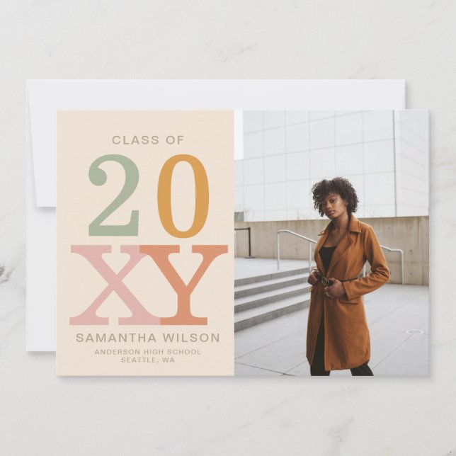 Retro Modern Minimalist 2 Photo Graduation  Invitation (Front)