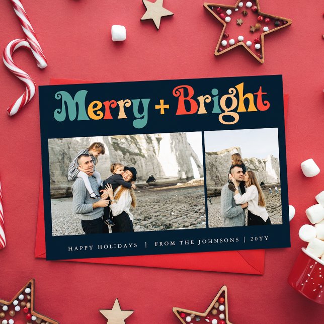 Retro Modern Minimalist Christmas Three Photo Holiday Card (Creator Uploaded)
