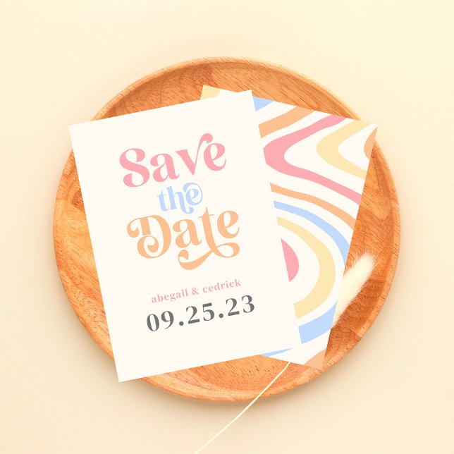 Retro Modern Minimalist Pastel Summer Wedding Save The Date (Creator Uploaded)
