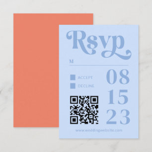 Retro Modern Minimalist Peach and Blue Wedding RSVP Card