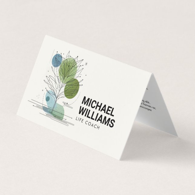 Retro Modern Minimalist Tree Life Coach Green/Blue Business Card (Front)