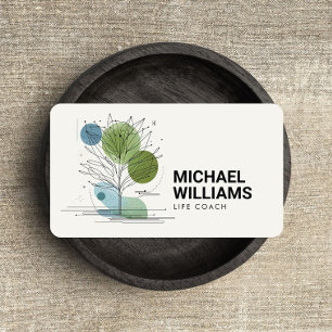 Retro Modern Minimalist Tree Life Coach Green/Blue Business Card