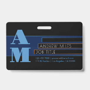 Retro-modern Monogram & Editable Shapes & Colours ID Badge