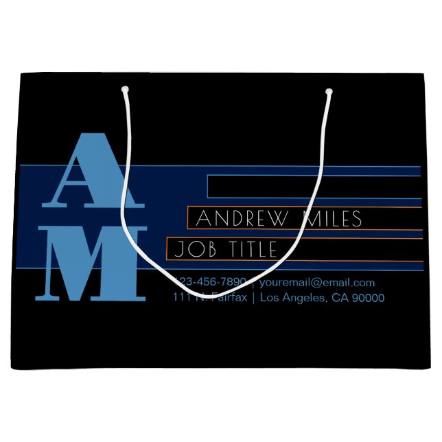 Retro-modern Monogram & Editable Shapes & Colours Large Gift Bag (Front)