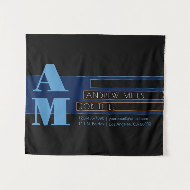 Retro-modern Monogram & Editable Shapes & Colours Tapestry (Front (Horizontal))