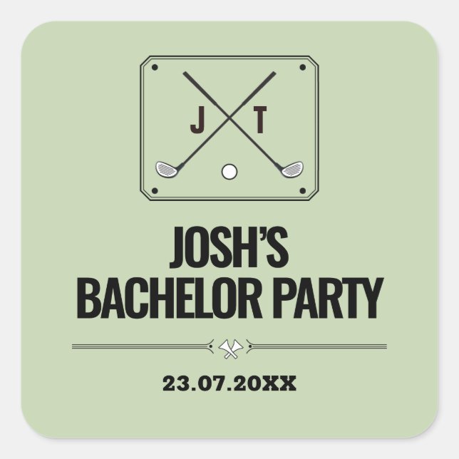 Retro Modern Monogram Golf Outing Bachelor Party Square Sticker (Front)