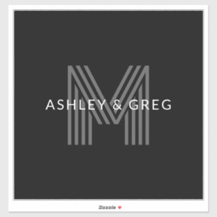 Retro Modern Name/s Editable Monogram Black & Grey