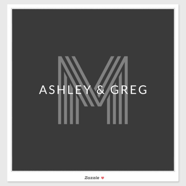 Retro Modern Name/s Editable Monogram Black & Grey (Sheet)