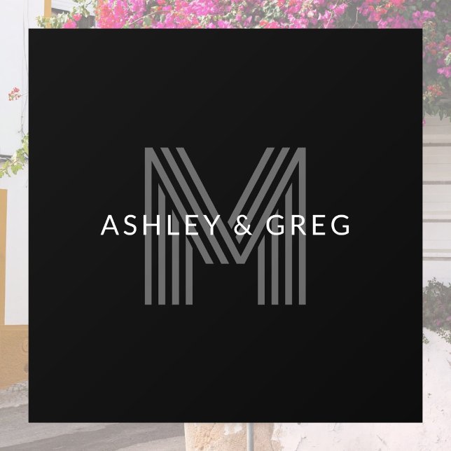 Retro Modern Name/s Editable Monogram Black & Grey (Creator Uploaded)