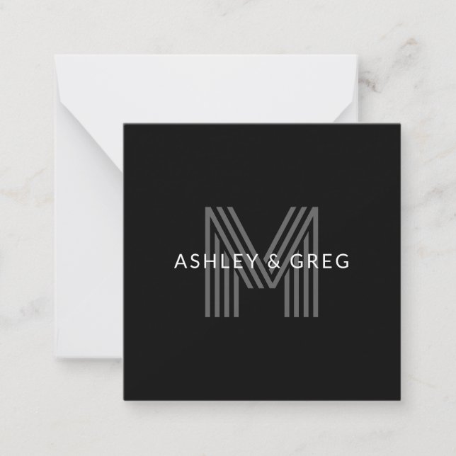 Retro Modern Name/s Editable Monogram Black & Grey Card (Front)